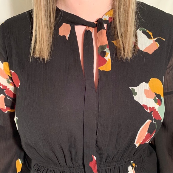 Madewell Painted Floral Tie Neck Dress - Picture 4 of 5